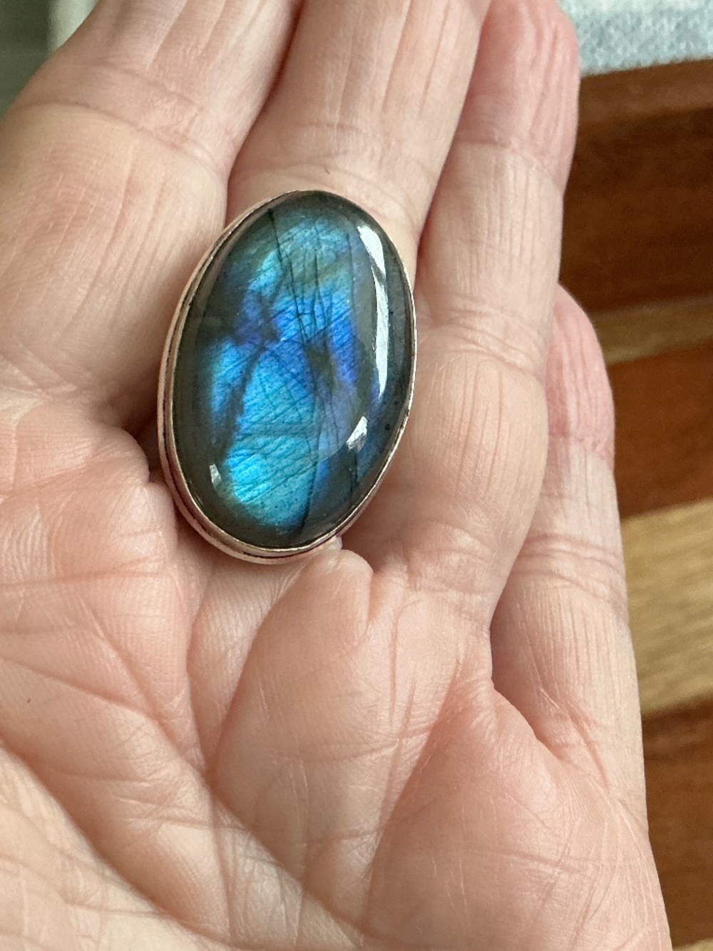New Sterling Silver Blue Flash Labradorite Ring - Picture 9 of 14